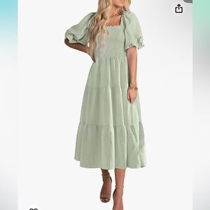 Sage green smocked midi dress